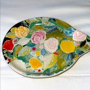 Floral Ceramic Art Plate/ spoon rest. “Alicia Stirling Beach. “
6.5 X 5”